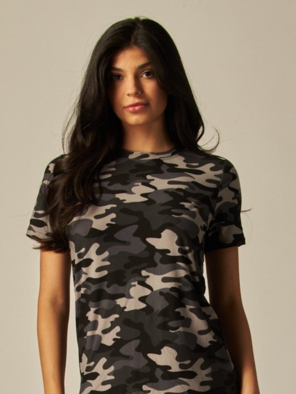 Women's Soft Charcoal Camo Brushed T-Shirt Top Poly/Spandex Sizes Small